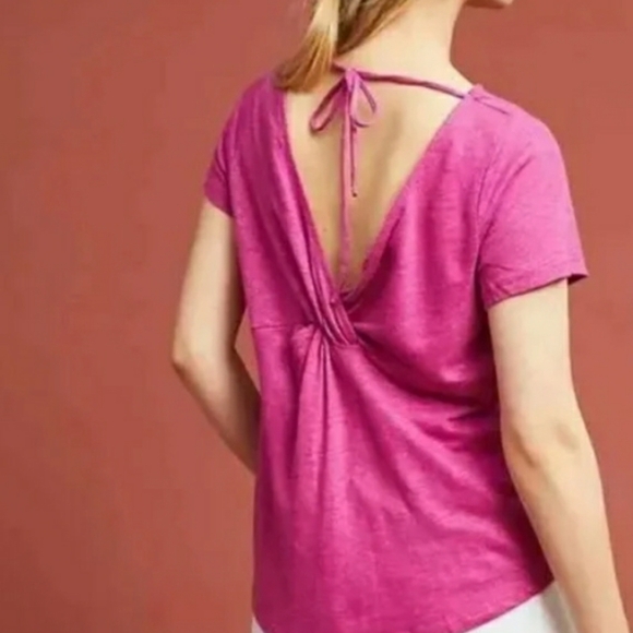 Anthropologie Maeve Pink Linen Top Sz Small Cowlneck Open Back Barbie - Picture 7 of 7